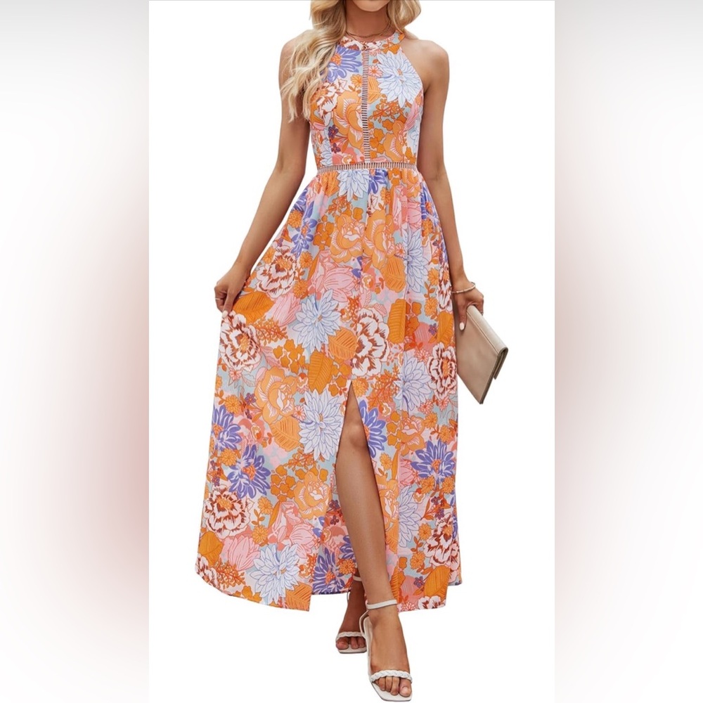 Bohemian Maxi Dresses Causal Floral Print Split Slit Party Beach Dress Size M